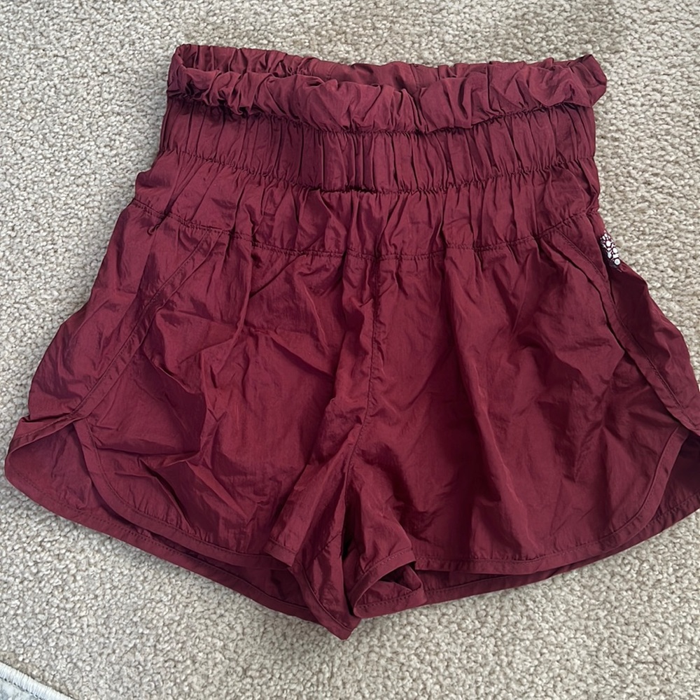 Free People high waisted movement shorts in burgundy